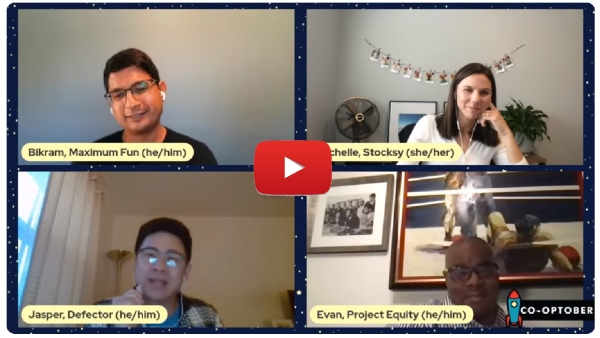 A screenshot from The Roundtable featuring Bikram, Michelle, Jasper, and Evan
