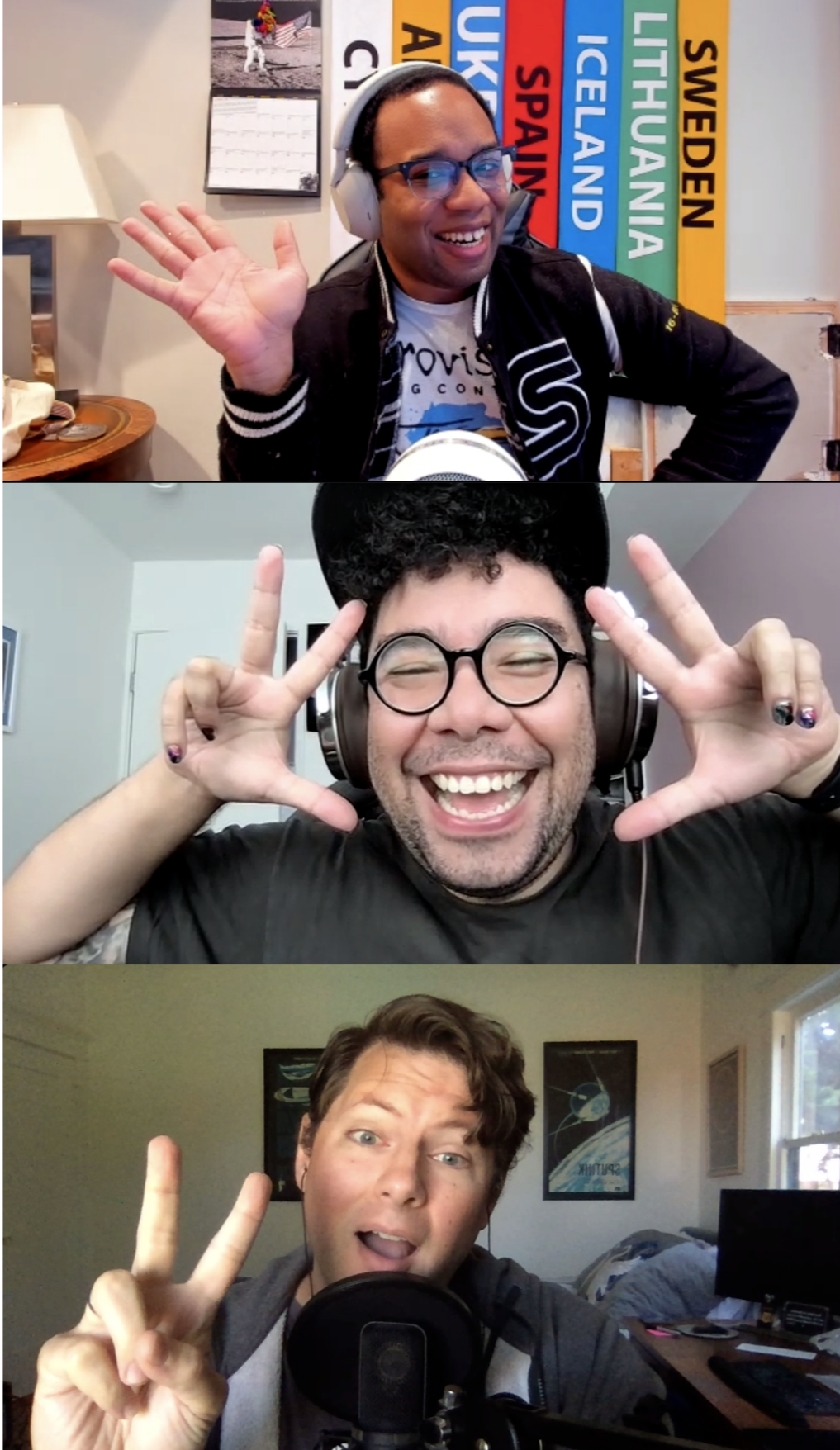 (Pictured, top to bottom: Dimitry, Oscar, and Jeremy recording the first episode)