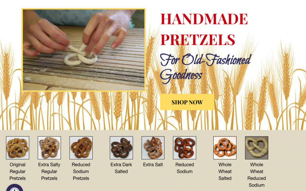 A screenshot of a Handmade Pretzel shop