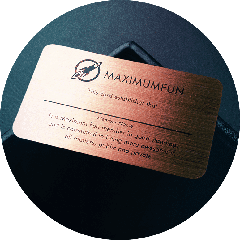 A bronze card etched with the MaxFun Logo and text.