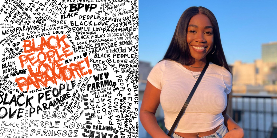 Left: The cover art for Black People Love Paramore. Right: The host of the show, Sequoia Holmes.
